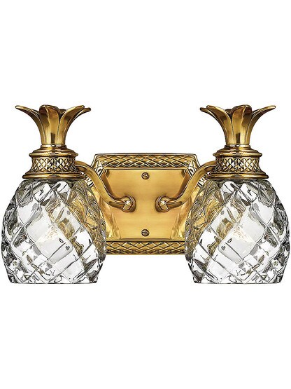 Pineapple Double Bath Sconce With Clear Optic Glass in Burnished Brass.